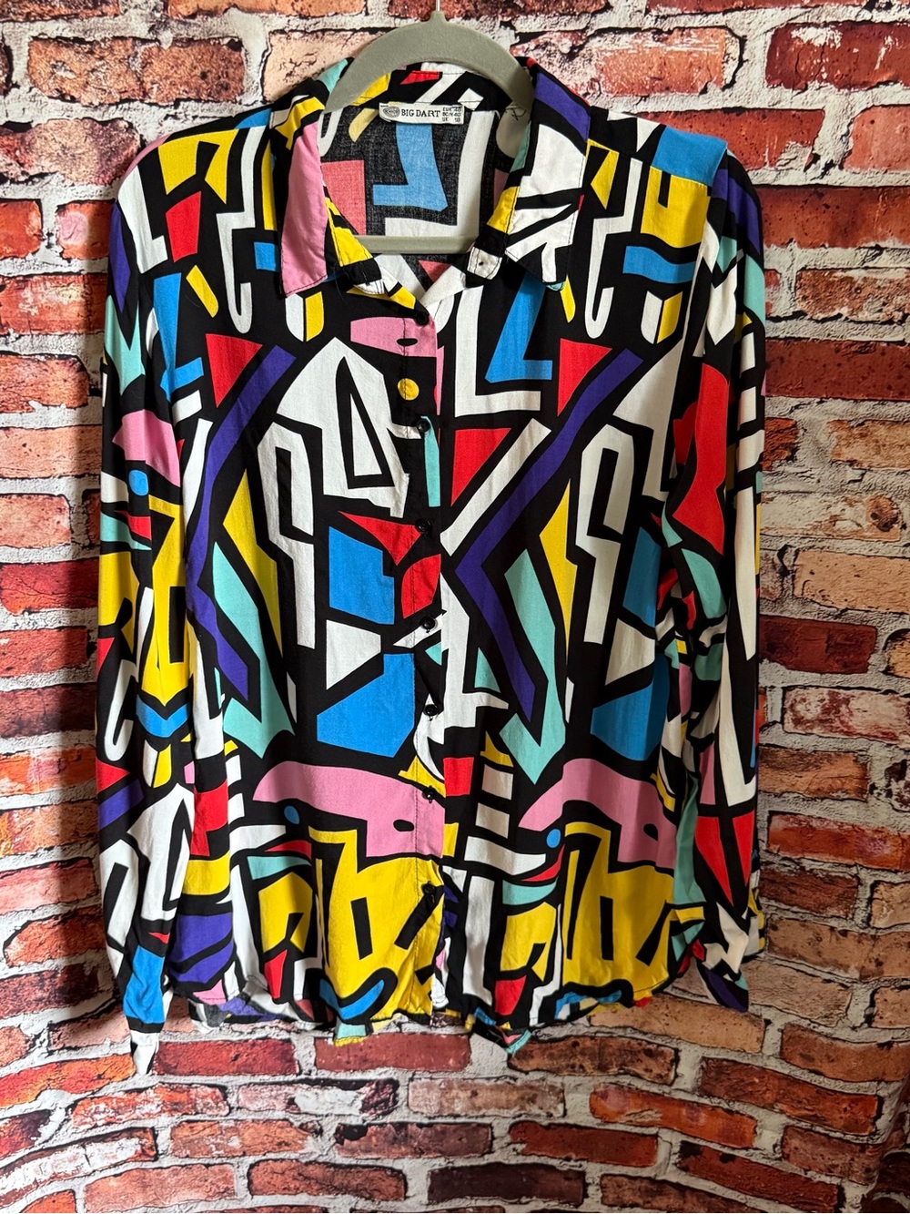 Vintage 90s Big Dart UK 18 Abstract Geometric Pop Art Viscose Blouse